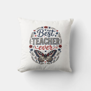 Best Teacher Ever Vintage Butterfly Floral Shirt_1 Throw Pillow