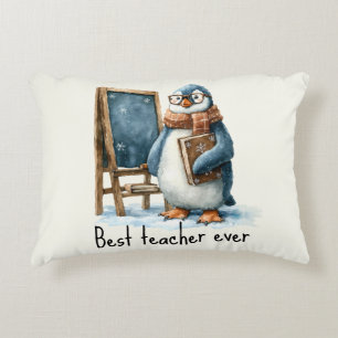 Best Teacher Ever Winter Penguin Design Accent Pillow