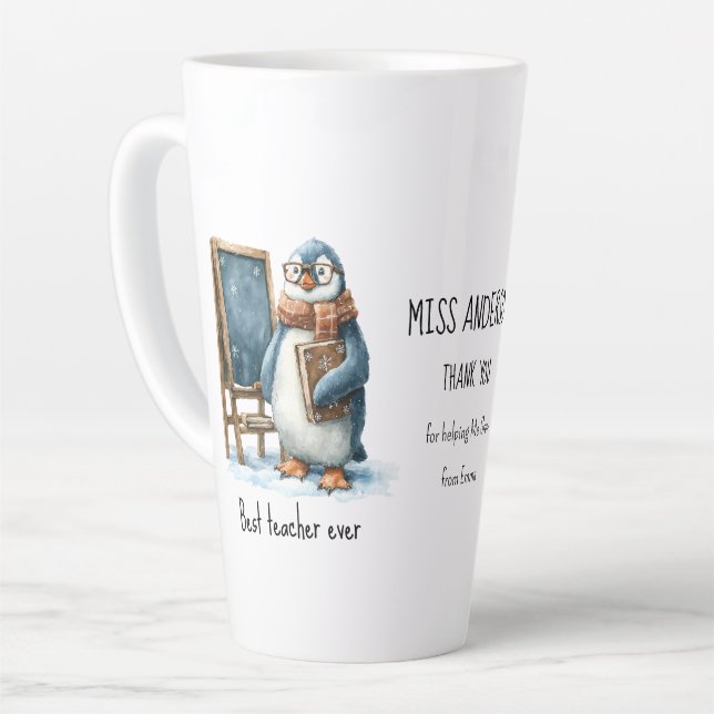 Best Teacher Ever Winter Penguin Design Latte Mug (Left Angle)
