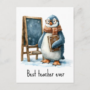 Best Teacher Ever Winter Penguin Design Postcard