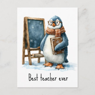 Best Teacher Ever Winter Penguin Design Postcard