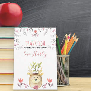 Best Teacher Ever Woodland Deer Potted Plant Thank You Card