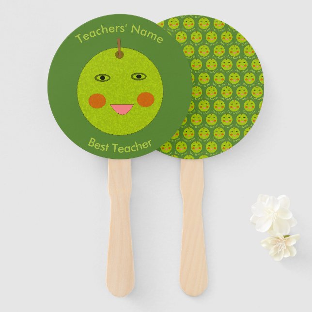 Best Teacher Happy Apple Custom Hand Fan (Front and Back)