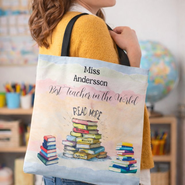 Best Teacher in the World Illustration Tote Bag (Creator Uploaded)