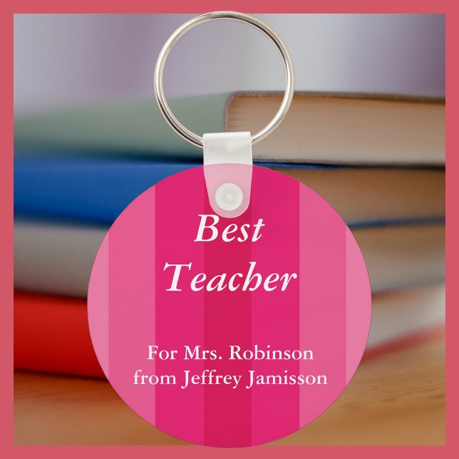 Best Teacher Keychain (Key Chain), Pink Striped (Creator Uploaded)