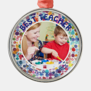 BEST TEACHER, Multi-Colour Watercolor Splatter Dot Metal Ornament