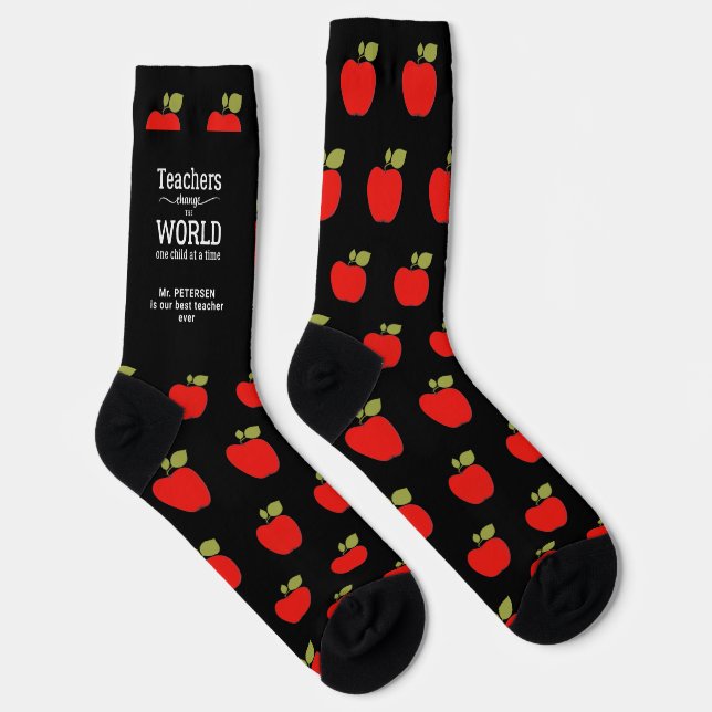 Best teacher name personalized red apple pattern socks (Right)