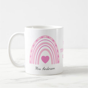 Best Teacher Pink Boho Rainbow Name  Coffee Mug