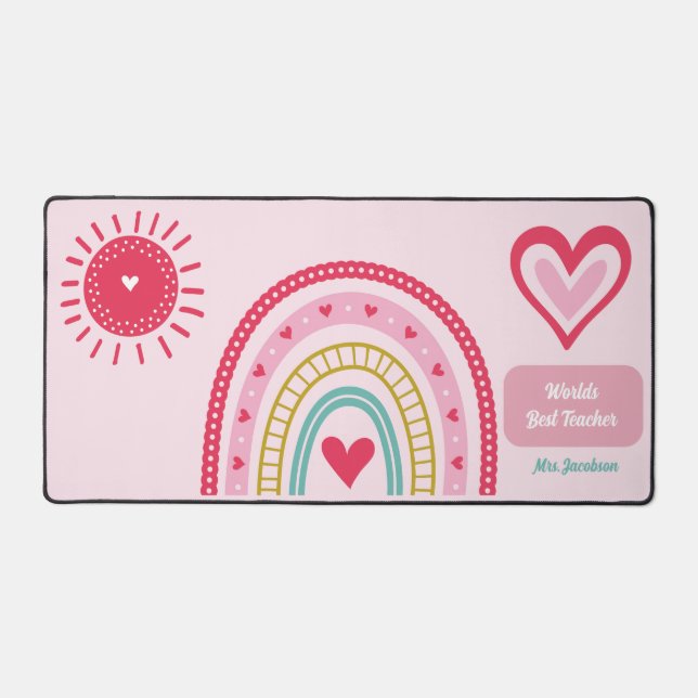 Best Teacher Rainbow Personalized Name Desk Mat (Front)