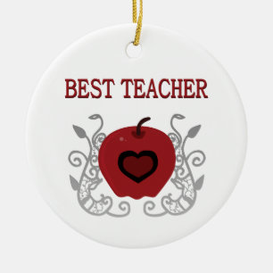 Best Teacher Red Apple Ceramic Ornament
