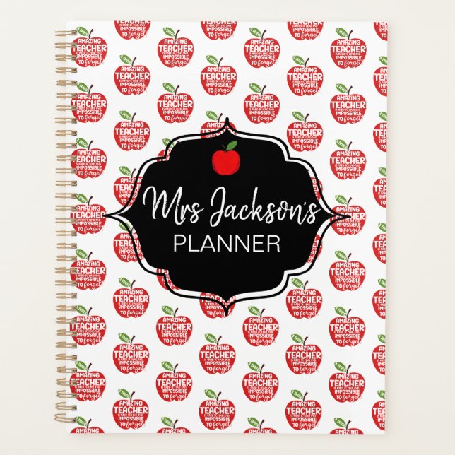 best Teacher Red Apple word cloud thank you Planner (Front)