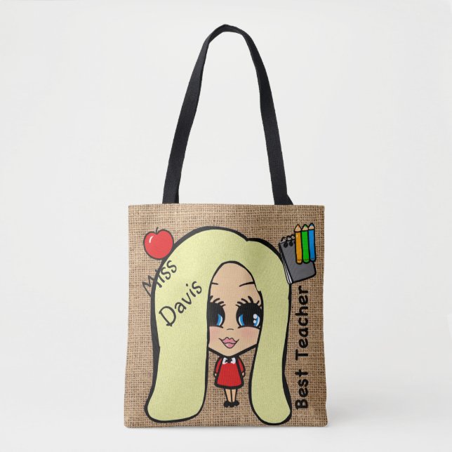 Best Teacher Tote - Personalized Caricature Bag (Front)
