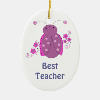 Best Teacher Whimsical Pink Ladybug Ceramic Ornament