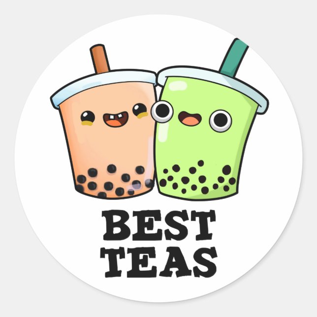 Best Teas Funny Besties Boba Tea Pun Classic Round Sticker (Front)
