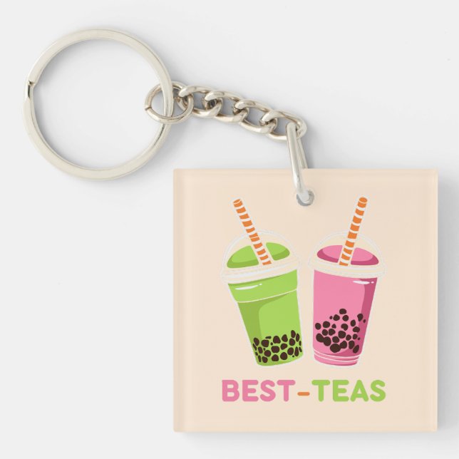 Best teas kawaii boba bubble pearl tea pink green keychain (Front)