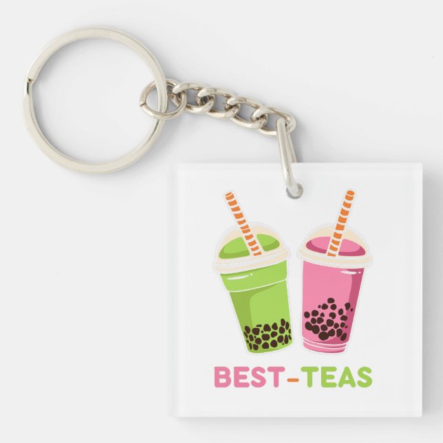 Best teas kawaii boba bubble pearl tea pink green keychain (Front)