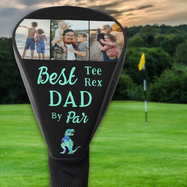 Best Tee Rex Dad By Par 3 Photo Collage Golf Head Cover (Personalized Best Tee Rex Dad by Par 3 photo collage dinosaur golfing joke golf head cover from kids)