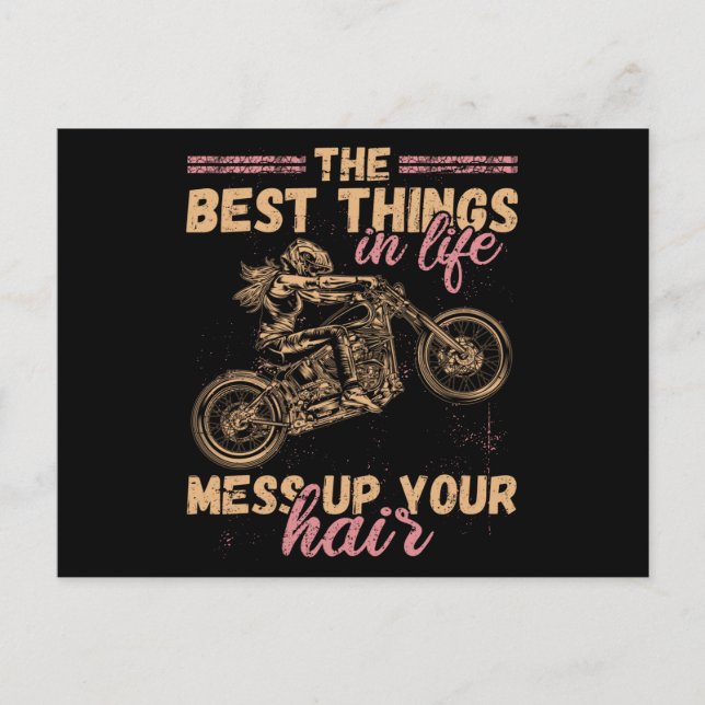 Best Things In Life Mess Up Your Hair Motorcycle Postcard (Front)