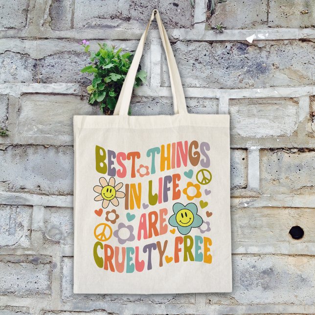 Best Things in Life, Trendy Flowers Retro Vegan Tote Bag (Creator Uploaded)