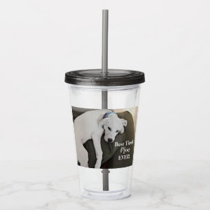 Best Tired Mom Cute Lazy White Puppy Dog Acrylic Tumbler