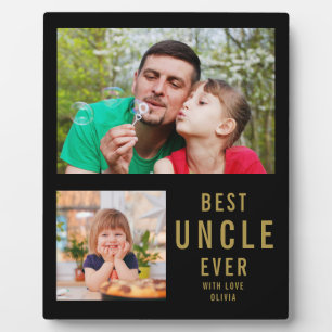 Best Uncle Ever 2 Photo Collage Black And Gold  Plaque