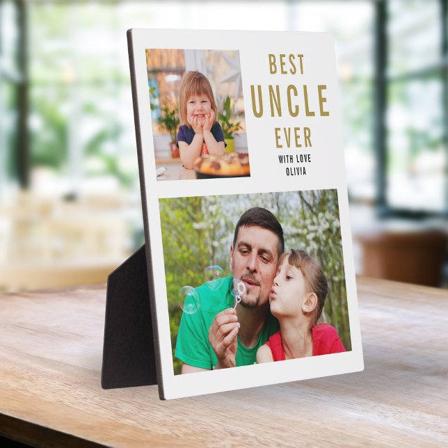  Best Uncle Ever 2 Photo Collage Black White Gold  Plaque (Creator Uploaded)