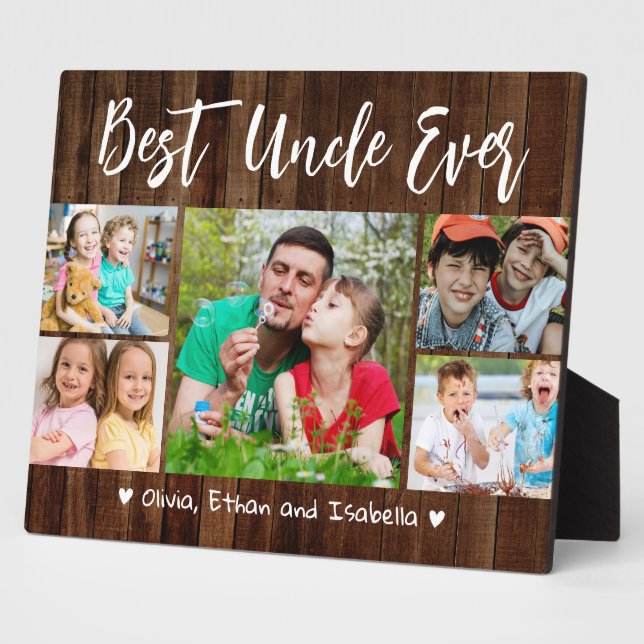 Best Uncle Ever 5 Photo Collage Rustic Pallet Wood Plaque (Side)