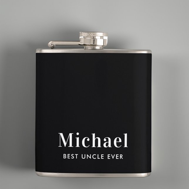 Best Uncle Ever Monogram Black Hip Flask (Creator Uploaded)