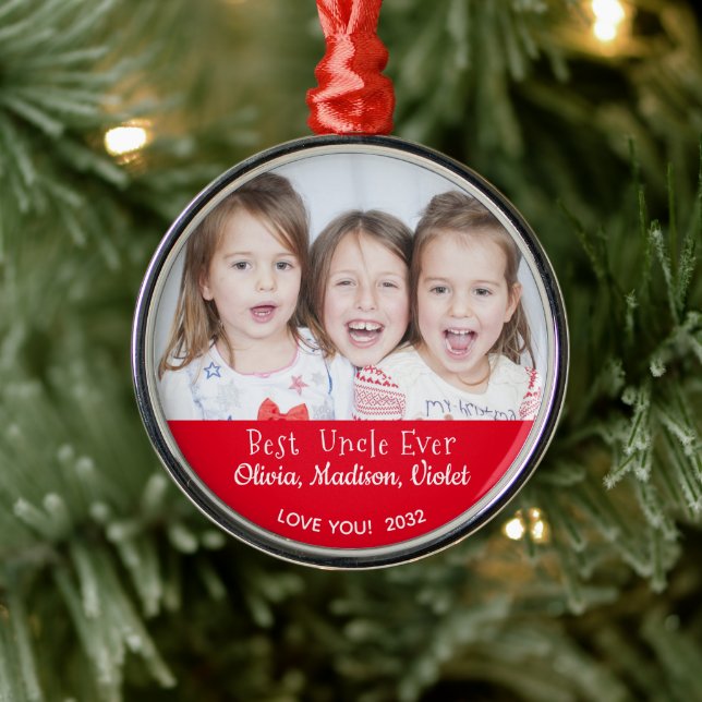Best  Uncle Ever Personalized Photo Christmas Metal Ornament (Tree)