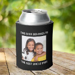 Best Uncle Photo Black Can Cooler<br><div class="desc">Give the best uncle ever a fun gift with this custom black beer can cooler featuring a favourite family photo of his nieces and nephews. You can personalize "This Beer Belongs to" to his favourite beverage (e.g., drink, soda, etc.) and "Best Uncle Ever" to something similar in length such as...</div>