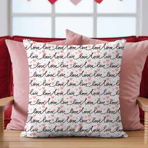 Best Valentine’s Gift Pink Black Hearts Love Text Throw Pillow