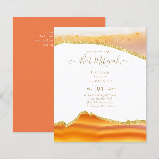 Best Value Agate Glitter BAT MITZVAH Invitations (Front/Back)