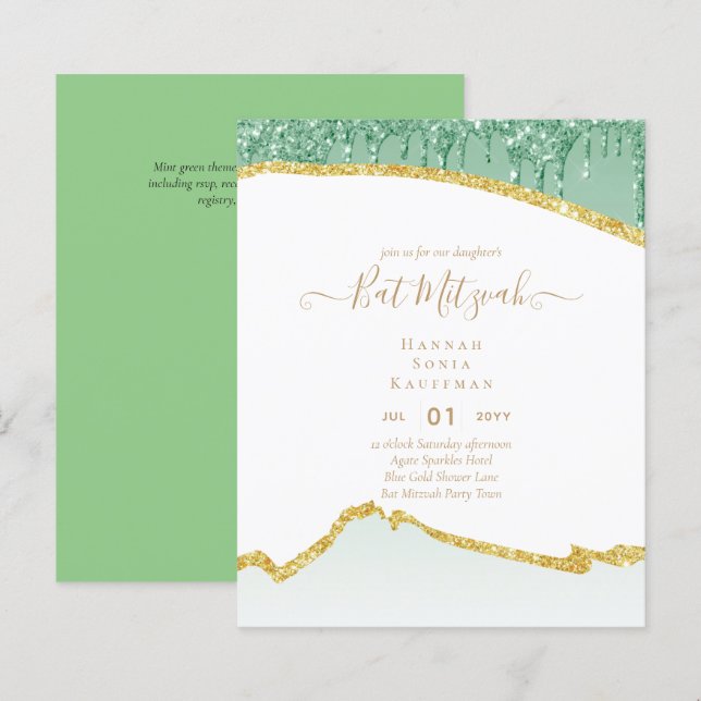 Best Value Agate Glitter BAT MITZVAH Invitations (Front/Back)