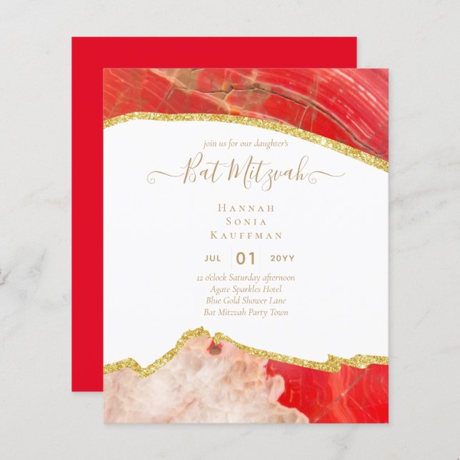 Best Value Agate Glitter BAT MITZVAH Invitations (Front/Back)
