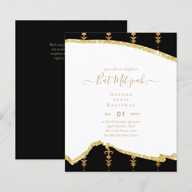 Best Value Agate Glitter BAT MITZVAH Invitations (Front/Back)