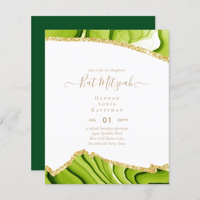 Best Value Agate Glitter BAT MITZVAH Invitations (Front/Back)