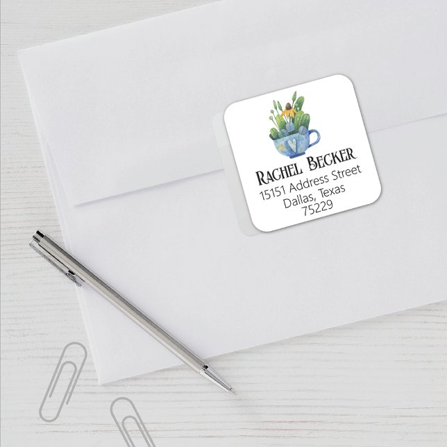 Best Value, Cute Heart Teacup Return Address Square Sticker (Creator Uploaded)