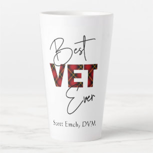 Best Vet Ever Script Plaid Block Text Personalized Latte Mug
