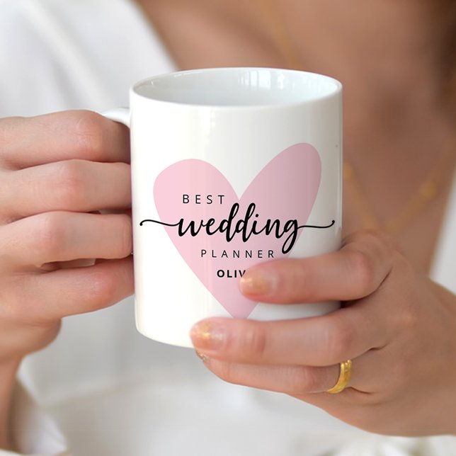  Best Wedding Planner Minimalist Pink Heart Coffee Mug (Best Wedding Planner Mug personalized with her name.)