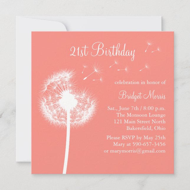 Best Wishes 21st Birthday Invitation in Coral (Front)