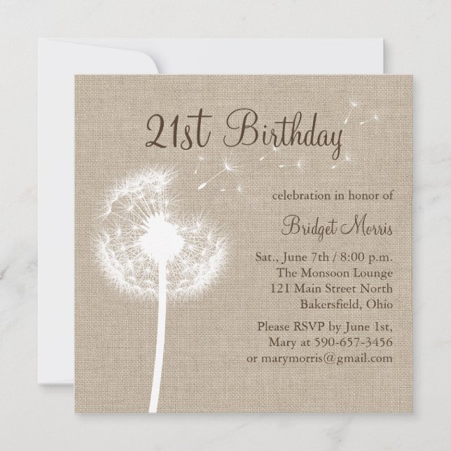 Best Wishes 21st Birthday Invitation on Burlap (Front)