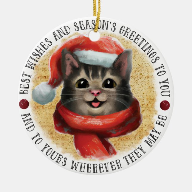 Best Wishes Cat | Double Sided Ceramic Ornament (Front)