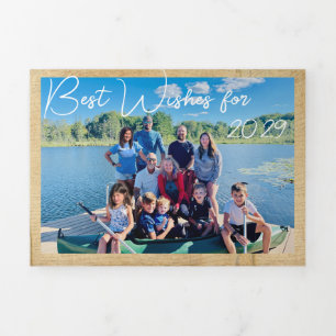 Best Wishes for New Year Photo & Xmas Letter Tri Tri-Fold Invitation