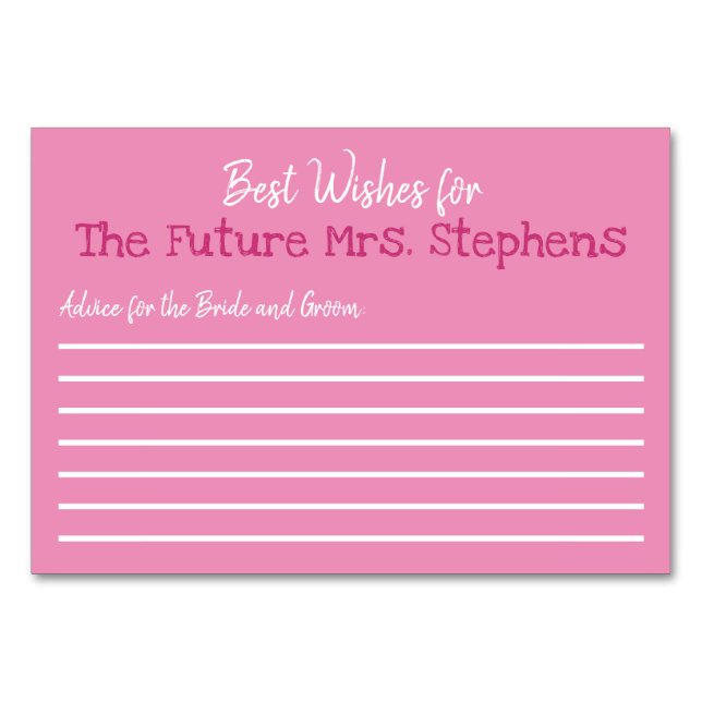 Best Wishes for the Bride Bridal Shower Game Table Number (Front)