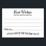 Best Wishes for the New Mr and Mrs Advice Card<br><div class="desc">These charming advice and wishes cards will be the perfect addition to your wedding reception. It features the text "Best Wishes for the new Mr and Mrs" in a swirl and block font. The card has space available for guests to leave their well wishes and their name(s). Part of the...</div>