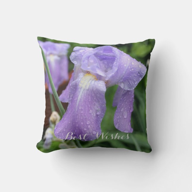 Best Wishes. Iris. Text. Throw Pillow (Front)