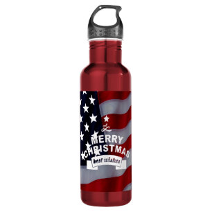 Best Wishes Merry Christmas United States Flag Art 710 Ml Water Bottle