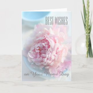 Best wishes, name day card pink peonies