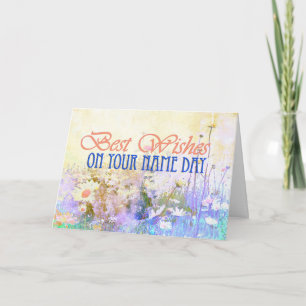 Best wishes on your name day, meadow of daisies card