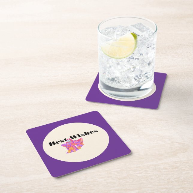 Best Wishes Purple Wedding  Square Paper Coaster (Insitu)